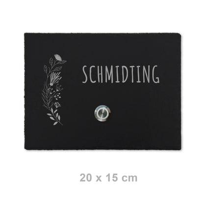 Klingelschild aus Schiefer - Motiv FLORALseite - Jeske Design