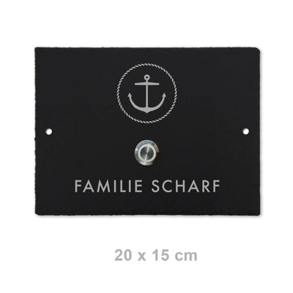 Klingelschild aus Schiefer - Motiv ANKER - Jeske Design