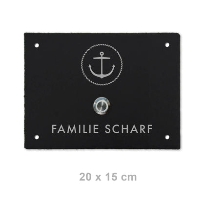Klingelschild aus Schiefer - Motiv ANKER - Jeske Design