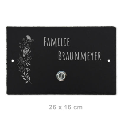 Klingelschild aus Schiefer - Motiv FLORALseite - Jeske Design