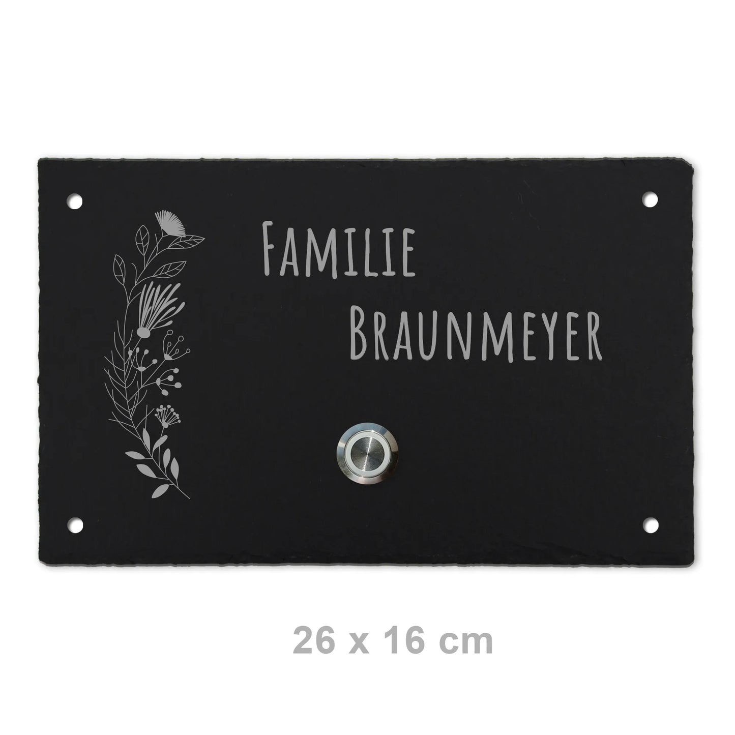 Klingelschild aus Schiefer - Motiv FLORALseite - Jeske Design