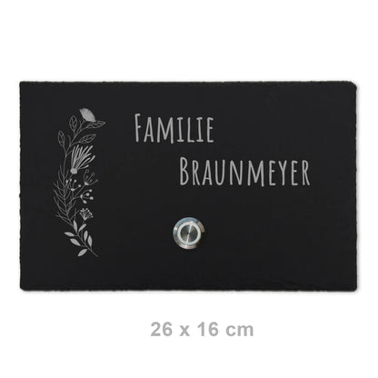 Klingelschild aus Schiefer - Motiv FLORALseite - Jeske Design