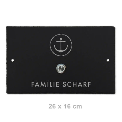 Klingelschild aus Schiefer - Motiv ANKER - Jeske Design