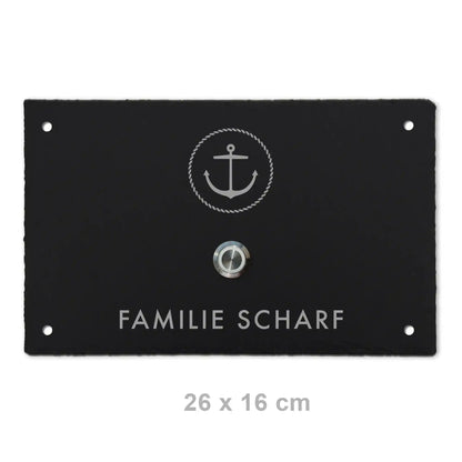 Klingelschild aus Schiefer - Motiv ANKER - Jeske Design