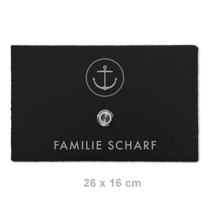 Klingelschild aus Schiefer - Motiv ANKER - Jeske Design