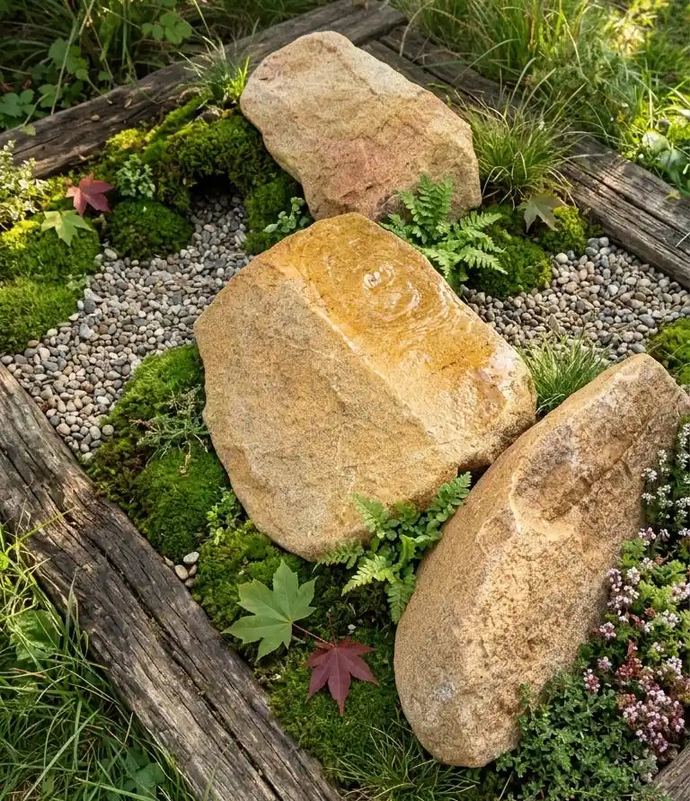 Unberbeitete Natursteine als Urnengrabsteine