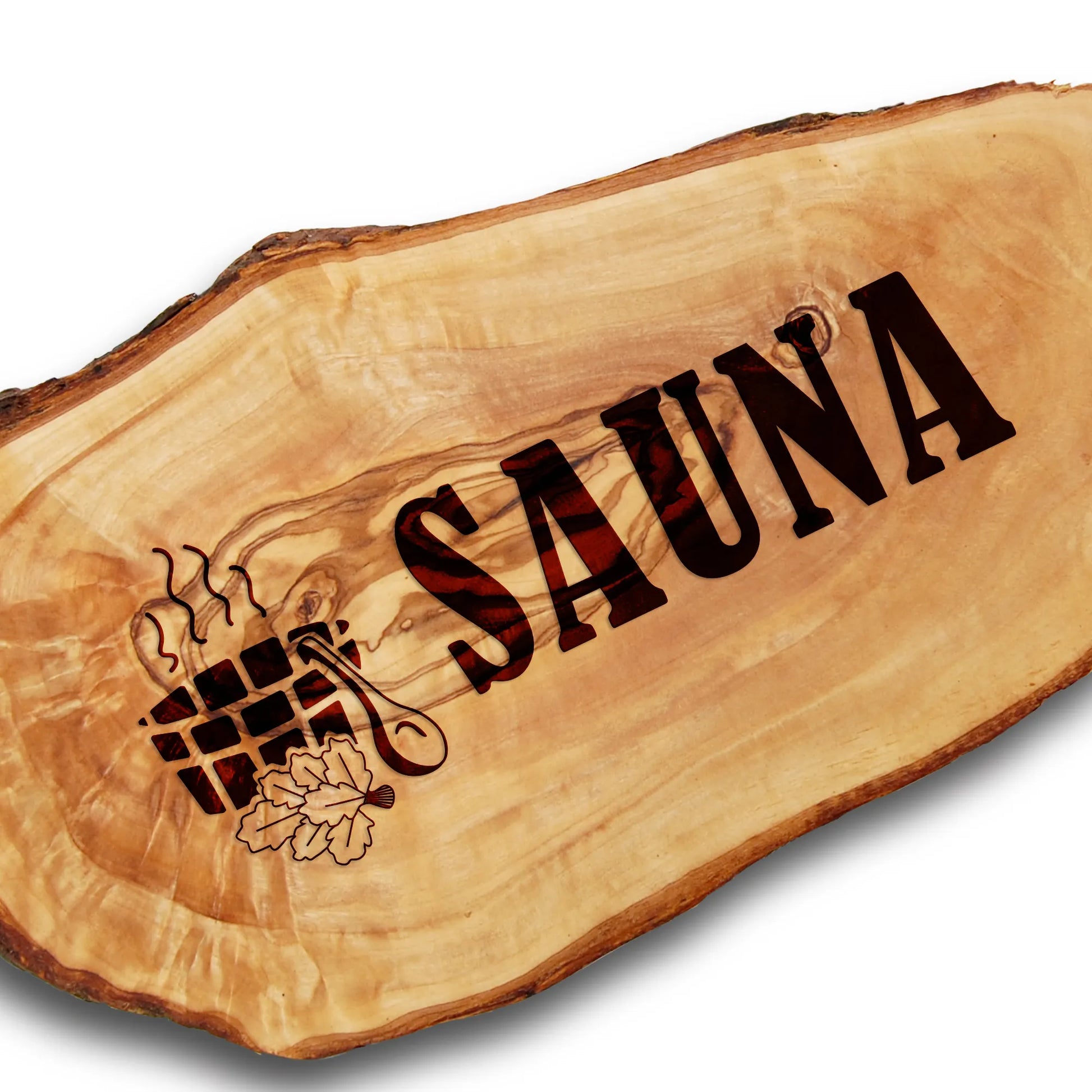 SAUNA - personalisiertes Olivenholzschild - Jeske Design