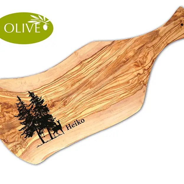 Glattes Schneidebrett & Frühstücksbrett mit rustikalem Naturrand mit dem Gravurmotiv MEIN FREUND DER WALD mit personalisierten Namen und oder Datum als Geschenkidee für Jäger Förster Naturfreunde Waldbesitzer