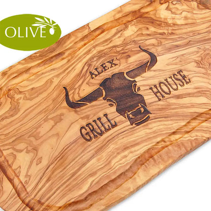 GRILL HOUSE - Personalisiertes Olivenholzbrett mit Gravur - Jeske Design