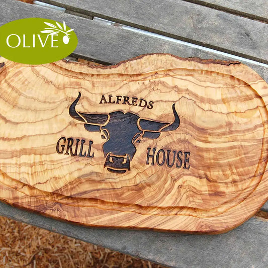 GRILL HOUSE - Personalisiertes Olivenholzbrett mit Gravur - Jeske Design
