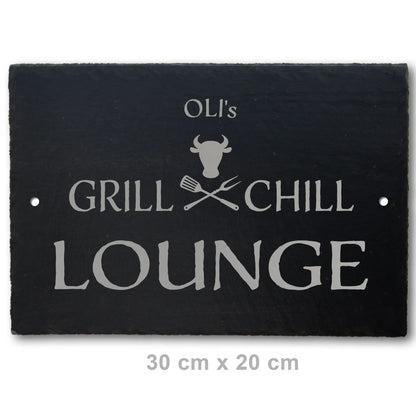 GRILL & CHILL LOUNGE - Personalisiertes Schieferschild für die BBQ-Lounge - Jeske Design