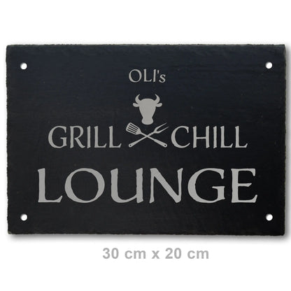 GRILL & CHILL LOUNGE - Personalisiertes Schieferschild für die BBQ-Lounge - Jeske Design