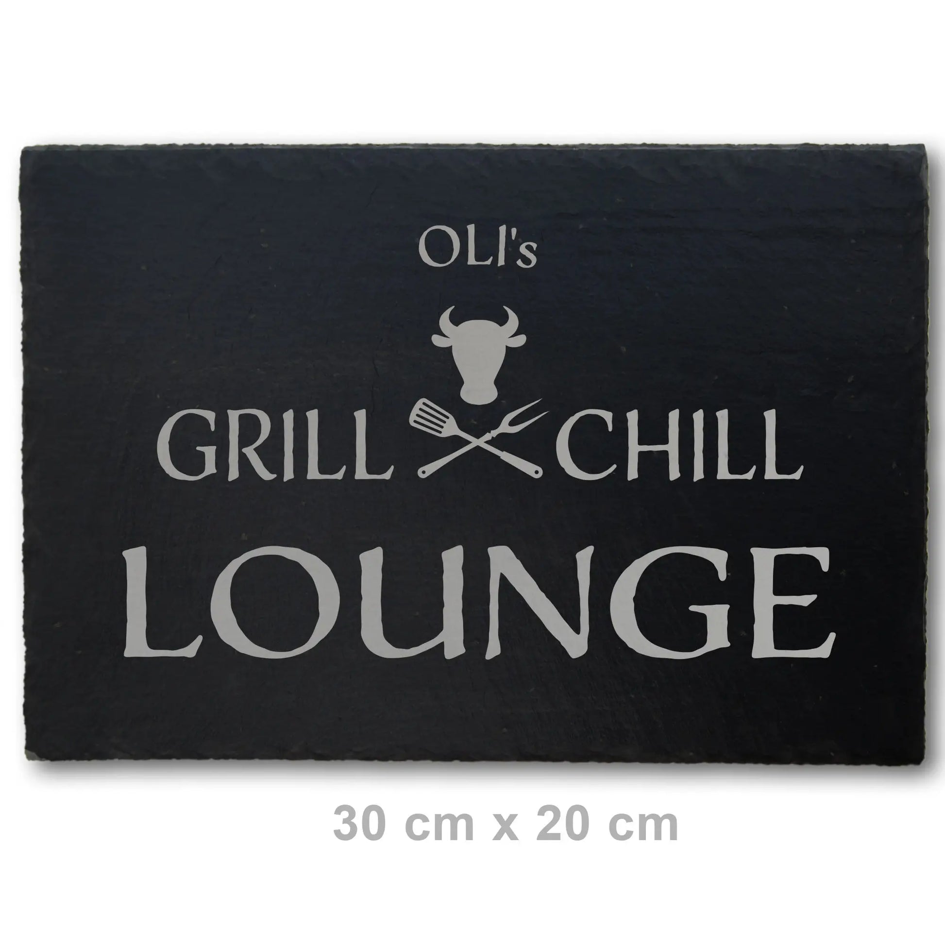 GRILL & CHILL LOUNGE - Personalisiertes Schieferschild für die BBQ-Lounge - Jeske Design