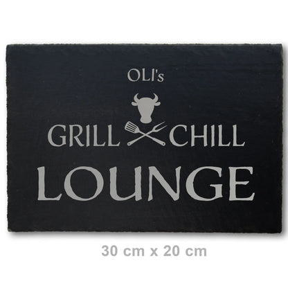 GRILL & CHILL LOUNGE - Personalisiertes Schieferschild für die BBQ-Lounge - Jeske Design