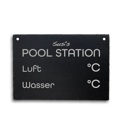 POOL STATION - personalisiertes Schieferschild für den eigenen Spa-Bereich - Jeske Design