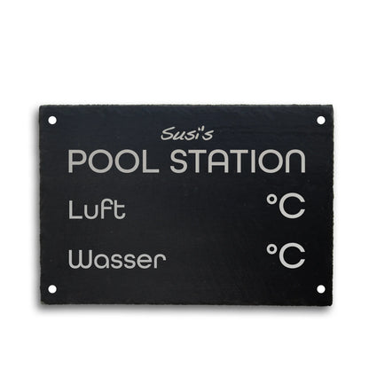 POOL STATION - personalisiertes Schieferschild für den eigenen Spa-Bereich - Jeske Design