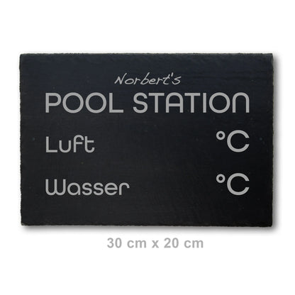 POOL STATION - personalisiertes Schieferschild für den eigenen Spa-Bereich - Jeske Design