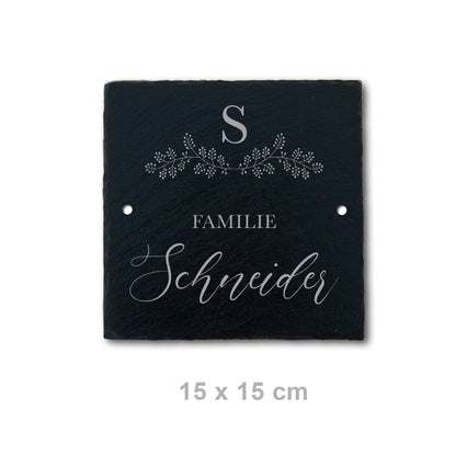 Türschild aus Schiefer - Gravur Motiv MONOGRAM - Jeske Design
