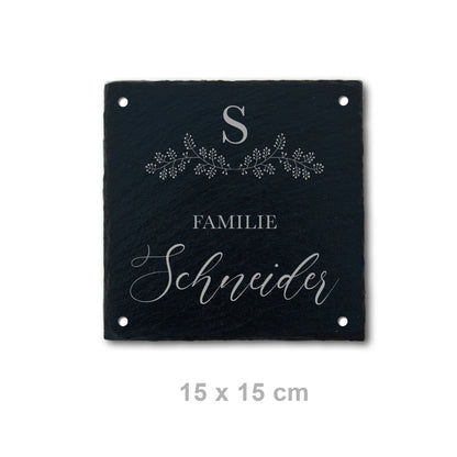 Türschild aus Schiefer - Gravur Motiv MONOGRAM - Jeske Design