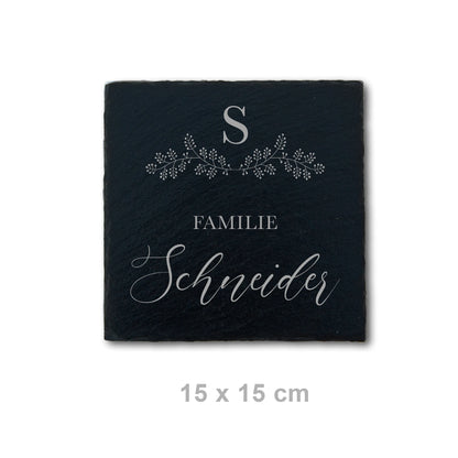 Türschild aus Schiefer - Gravur Motiv MONOGRAM - Jeske Design