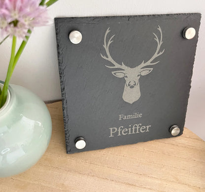 Türschild aus Schiefer - Motiv HIRSCH - Jeske Design