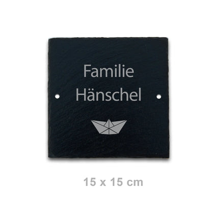 Türschild aus Schiefer - Motiv PAPIERSCHIFF - Jeske Design