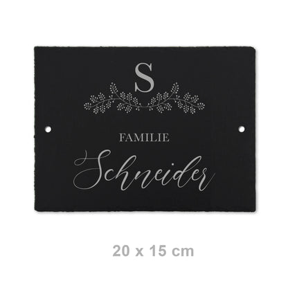 Türschild aus Schiefer - Gravur Motiv MONOGRAM - Jeske Design