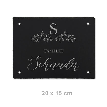 Türschild aus Schiefer - Gravur Motiv MONOGRAM - Jeske Design