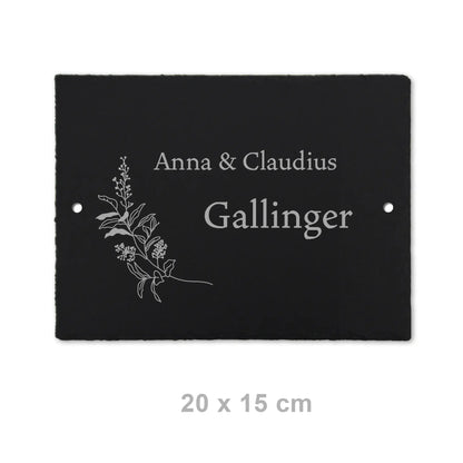 Türschild aus Schiefer - Gravur Motiv HERBAL - Jeske Design