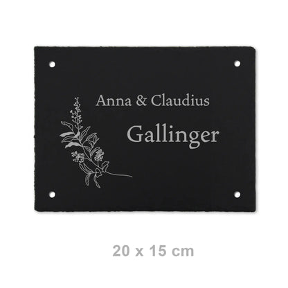 Türschild aus Schiefer - Gravur Motiv HERBAL - Jeske Design