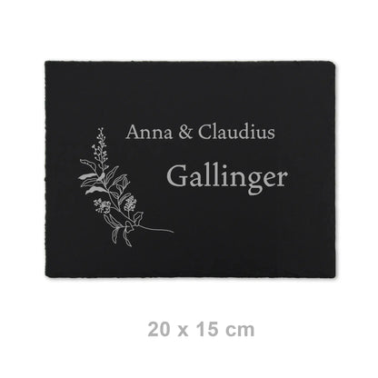 Türschild aus Schiefer - Gravur Motiv HERBAL - Jeske Design