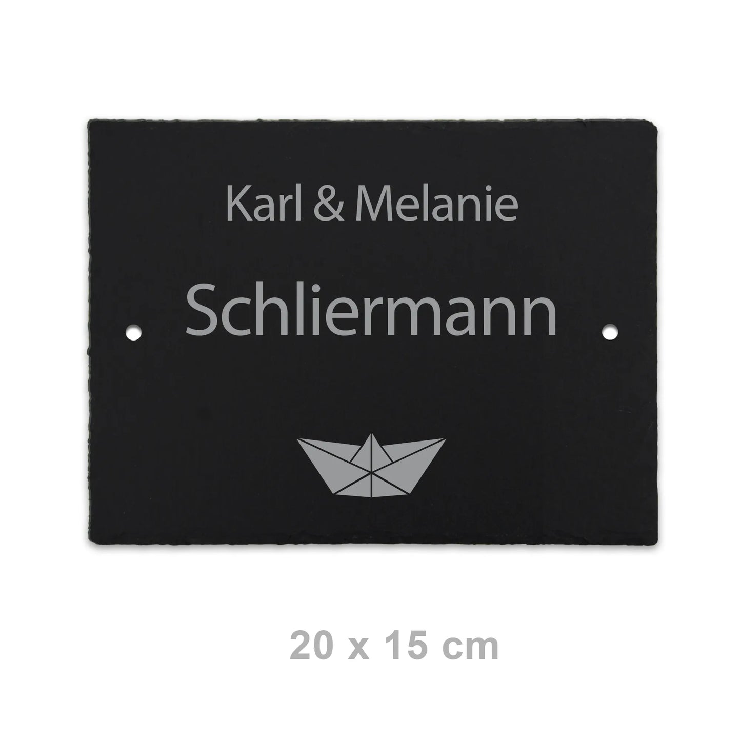 Türschild aus Schiefer - Motiv PAPIERSCHIFF - Jeske Design