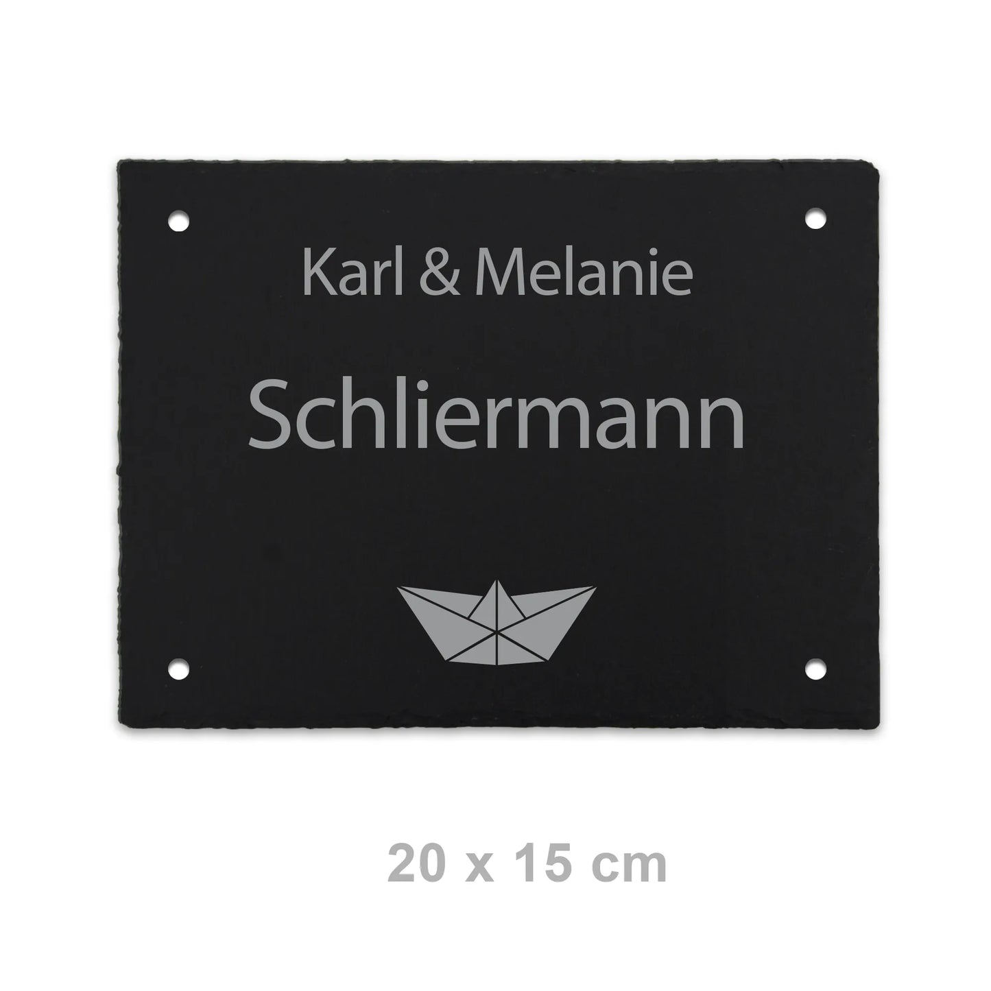 Türschild aus Schiefer - Motiv PAPIERSCHIFF - Jeske Design