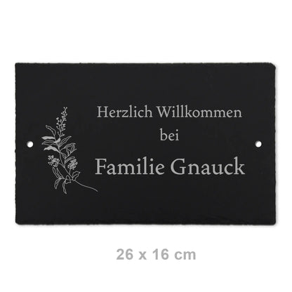 Türschild aus Schiefer - Gravur Motiv HERBAL - Jeske Design