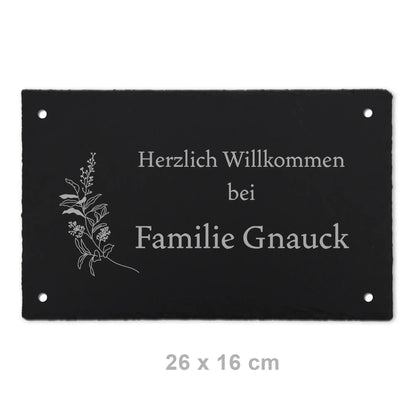 Türschild aus Schiefer - Gravur Motiv HERBAL - Jeske Design
