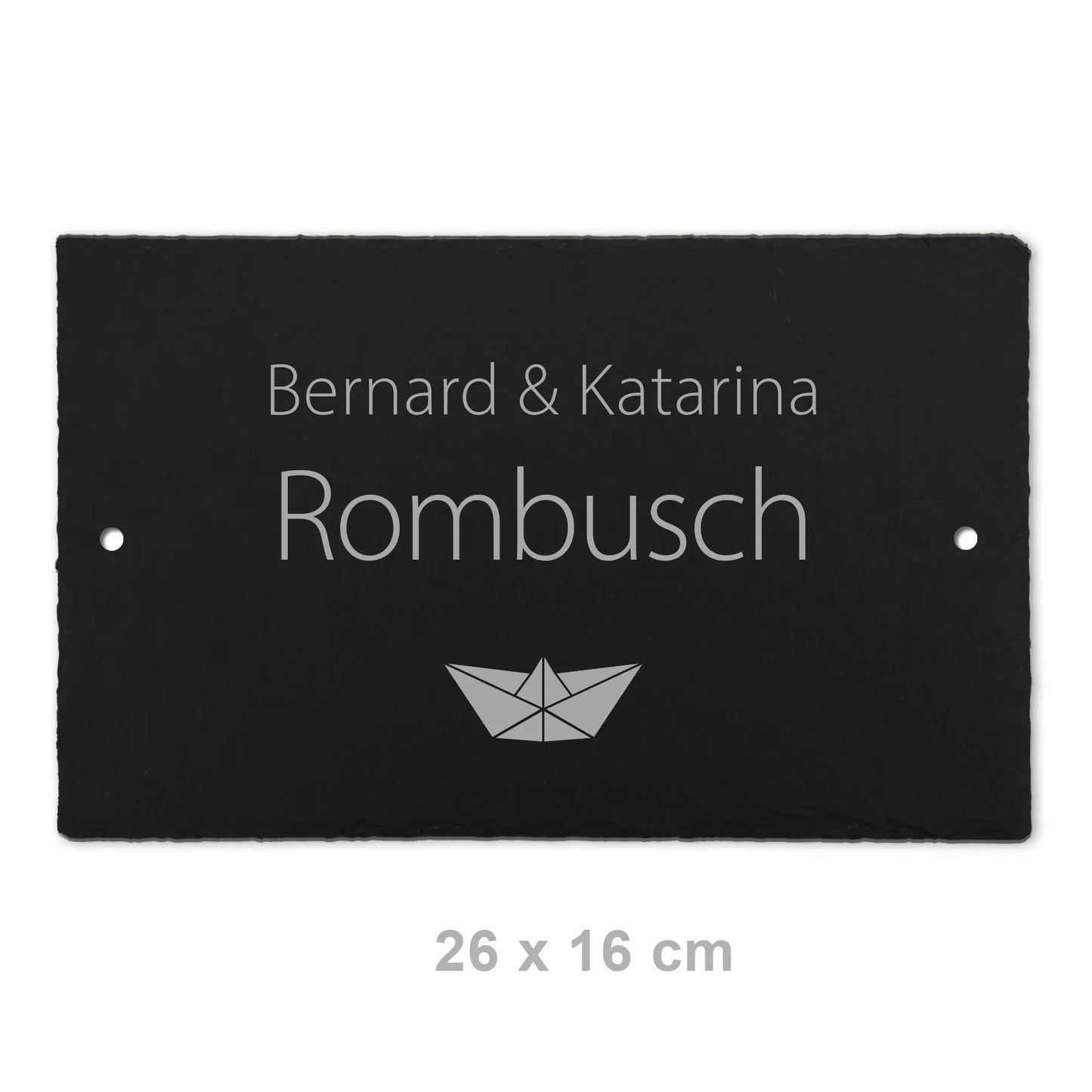 Türschild aus Schiefer - Motiv PAPIERSCHIFF - Jeske Design