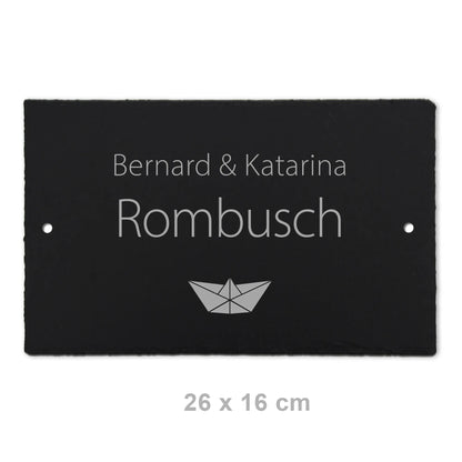 Türschild aus Schiefer - Motiv PAPIERSCHIFF - Jeske Design