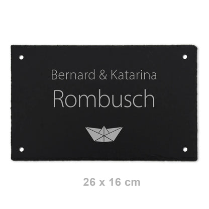Türschild aus Schiefer - Motiv PAPIERSCHIFF - Jeske Design