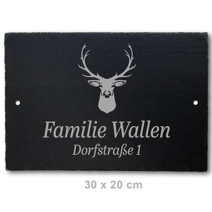 Türschild aus Schiefer - Motiv HIRSCH - Jeske Design