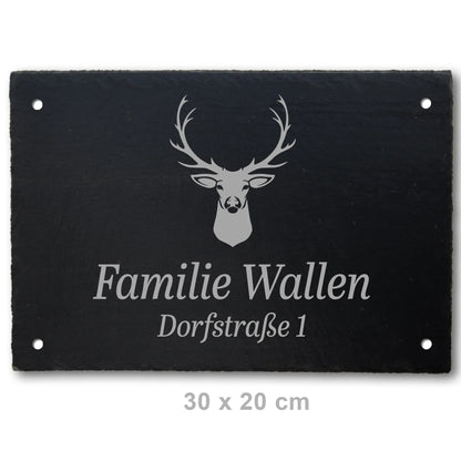 Türschild aus Schiefer - Motiv HIRSCH - Jeske Design