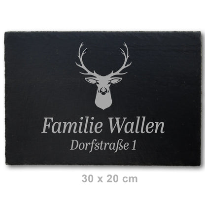 Türschild aus Schiefer - Motiv HIRSCH - Jeske Design