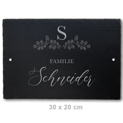 Türschild aus Schiefer - Gravur Motiv MONOGRAM - Jeske Design