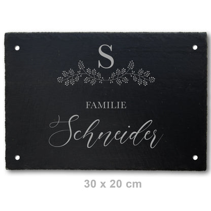 Türschild aus Schiefer - Gravur Motiv MONOGRAM - Jeske Design