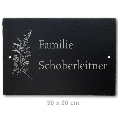 Türschild aus Schiefer - Gravur Motiv HERBAL - Jeske Design