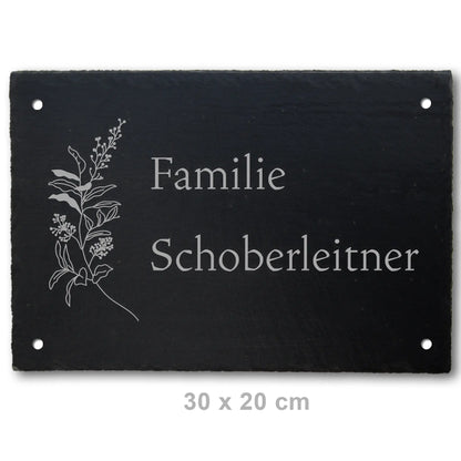 Türschild aus Schiefer - Gravur Motiv HERBAL - Jeske Design