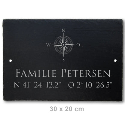 Schiefer Türschild - Motiv KOMPASS - Jeske Design