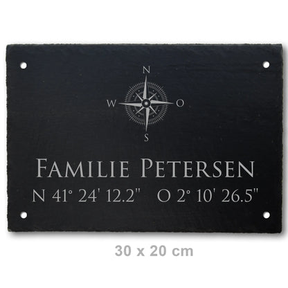 Schiefer Türschild - Motiv KOMPASS - Jeske Design