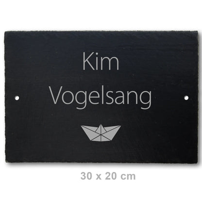 Türschild aus Schiefer - Motiv PAPIERSCHIFF - Jeske Design