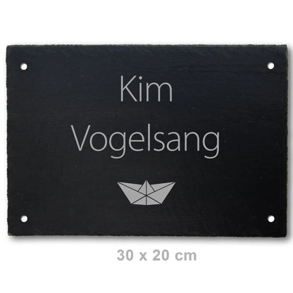 Türschild aus Schiefer - Motiv PAPIERSCHIFF - Jeske Design