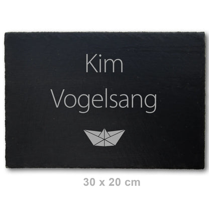 Türschild aus Schiefer - Motiv PAPIERSCHIFF - Jeske Design